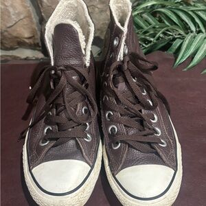 Converse brown leather fleece lined high tops